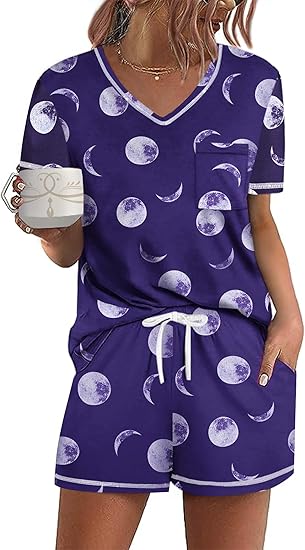 Ekouaer Women's Pajamas Sets Short Sleeve Lounge Sets Sleepwear Casual Two Piece Pjs With Pockets
