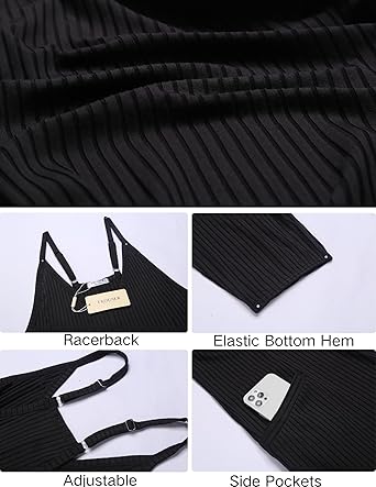 Ekouaer Jumpsuits for Women Sleeveless Spaghetti Strap Ribbed Overall Jumpsuit V Neck Summer Romper with Pockets