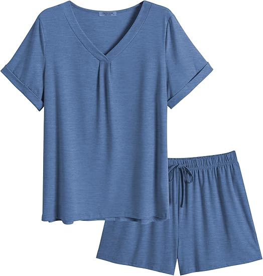 Ekouaer Pajamas Set Women's Short Sleeve 2 Piece PJ Sets V Neck Comfy Sleepwear Loungewear with Pockets