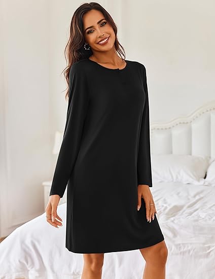 Ekouaer Women's 2 Pack Sleepshirt Dress Comfortable Nightshirt Nightgown Long Sleeve Button Down Sleepwear