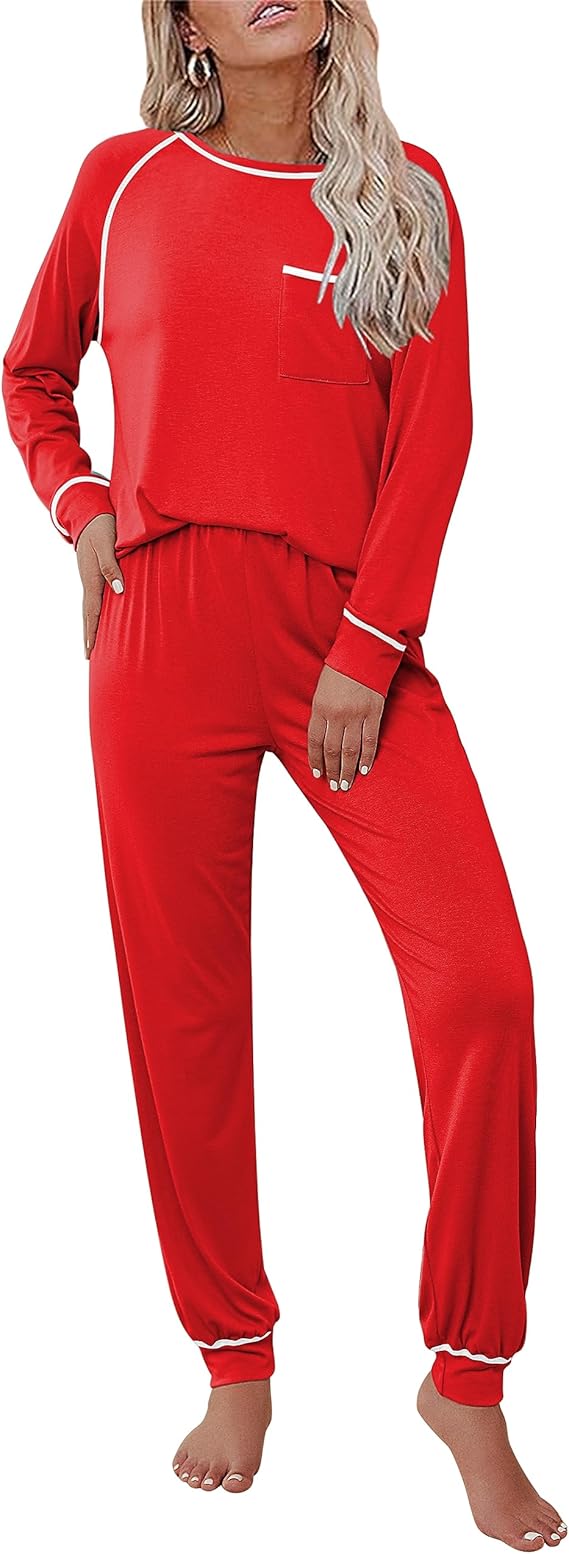 Ekouaer Pajamas Set for Women Soft Comfy Pjs Sets Long Sleeve Sleepwear Loungewear
