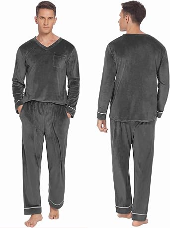 Ekouaer Couples Matching Pajamas Sets Velvet PJs Set for Men and Women Velour Long Sleeve Sleepwear