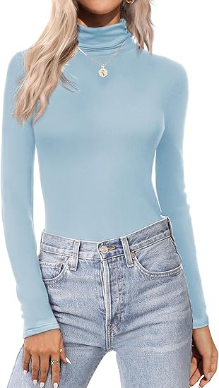 Ekouaer Women's Turtleneck Long Sleeve Shirts Thermal Underwear Tops Basic Slim Fit Fall Fashion Lightweight Top
