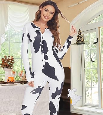Ekouaer Womens Onesie Adult Button One Piece Pajama Long Sleeve Onesie Pajamas Jumpsuit Sleepwear for Women