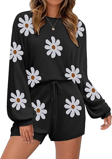 Ekouaer Knit Pajamas Set for Women Lounge Wear Sets Long Sleeve Sweatsuit Matching 2 Piece Outfits Casual Sweater Sets