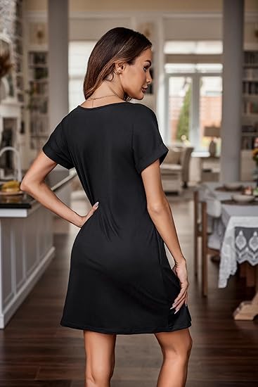 Ekouaer Womens 2 Pack Nightgown V Neck Sleepshirt Short Sleeve Nightshirt Soft Sleep Dress with Pockets