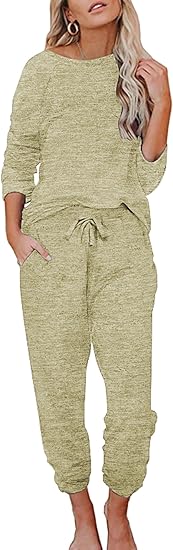 Ekouaer Womens Pajamas Set Long Sleeve Loungewear Soft Lounge Set Joggers with Pockets