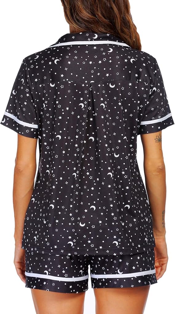 Ekouaer Women's Pajama Sets 2 Piece Short Sleeve Button Down Tops and Pants Pj Set V Neck Sleepwear Loungewear Chest Pocket