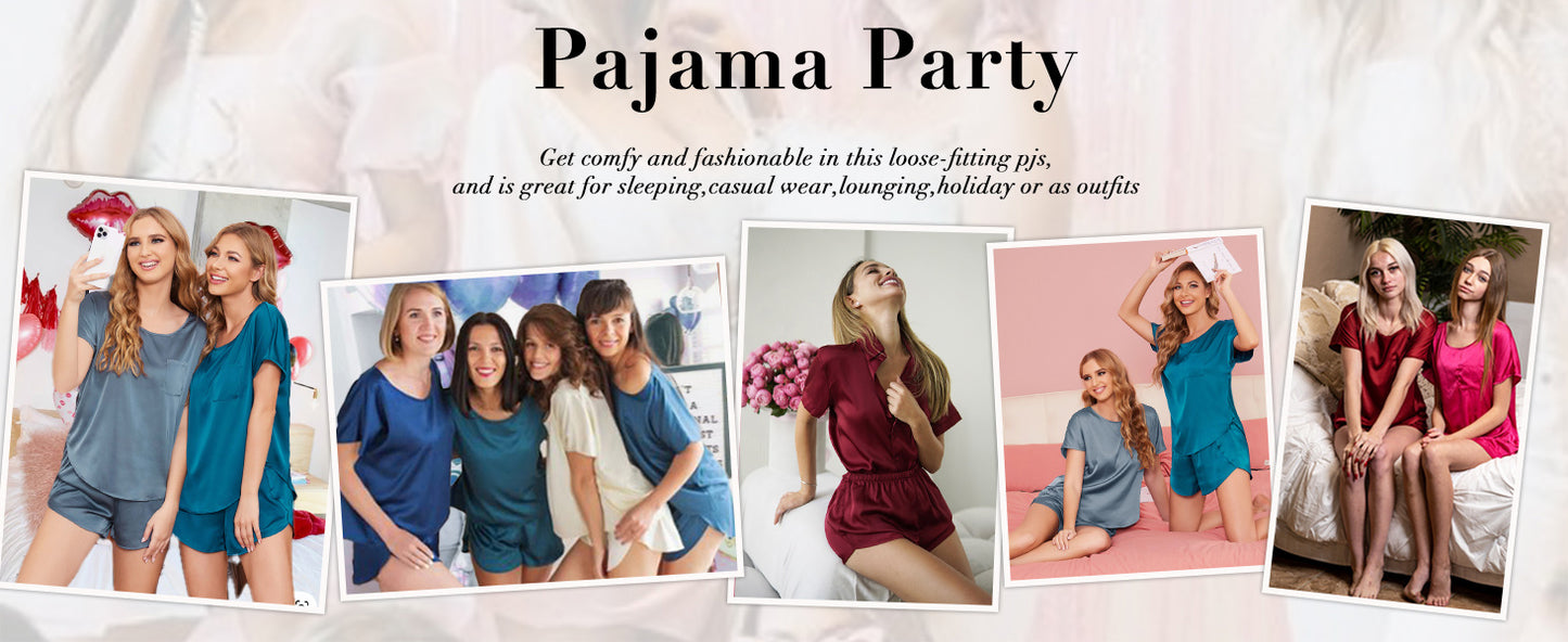 Ekouaer Women Satin Pajama Set Short Sleeve Lightweight Silk Pajama Set 2 Piece Lounge Sets with Shorts