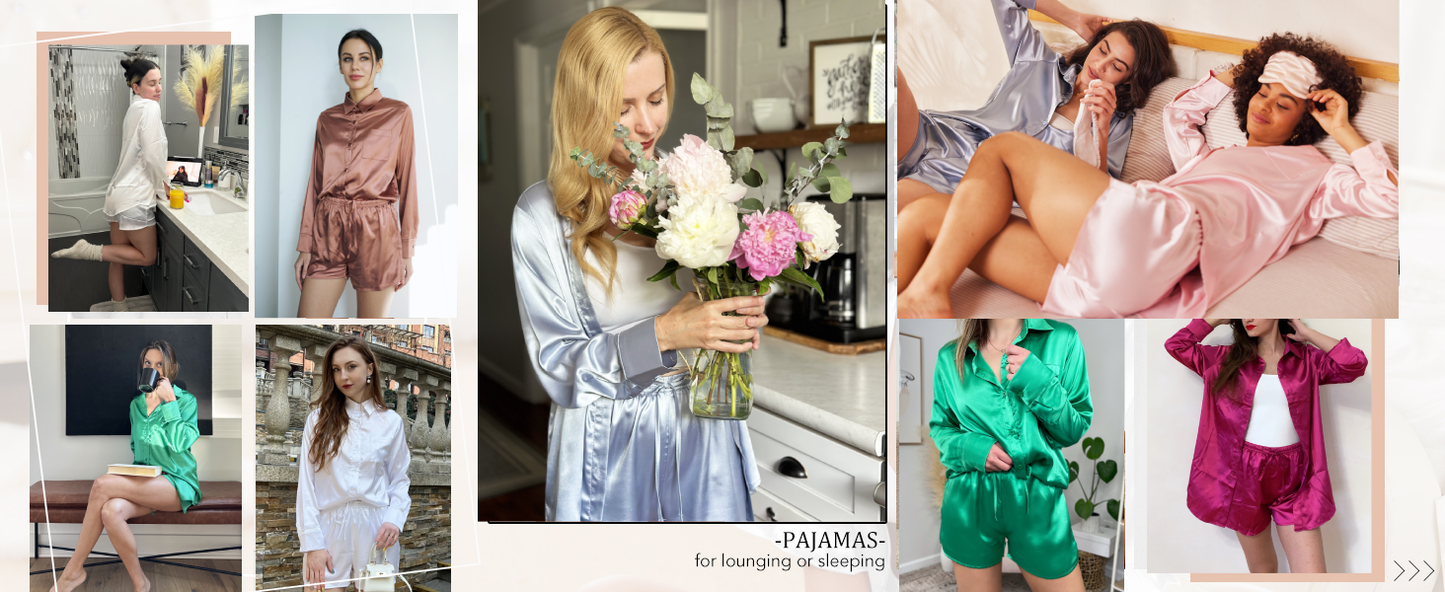 Ekouaer Womens 2 Piece Satin Pajama Set Long Sleeve PJs Sets Button Down Lounge Sets Soft Sleepwear Set