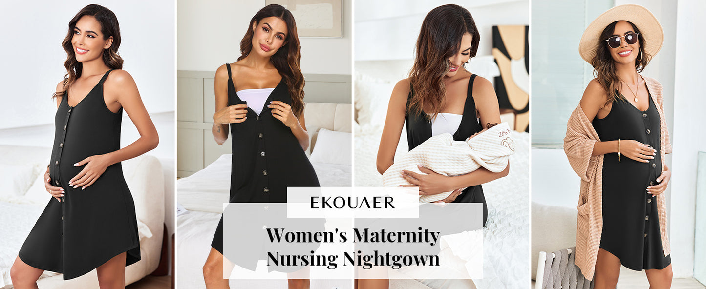 Ekouaer Women 3 in 1 Labor and Delivery/Maternity/Nursing Nightgown Button Down Sleeveless Pregnancy Dress for Breastfeeding