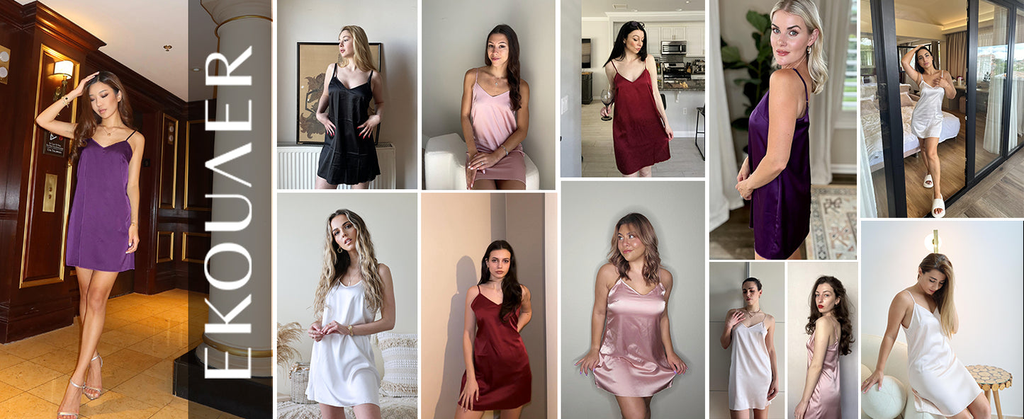 Ekouaer Lingerie for Women Silk Nightgown Satin Sleep Dress Sleeveless Sleepwear Mini Slip Chemise Purple M