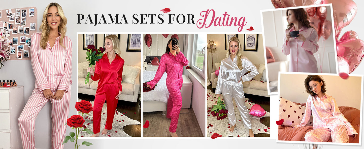 Ekouaer Classic Satin Pajamas for Women Long Sleeve Button Down Sleepwear Soft Silk Loungewear Pjs Set