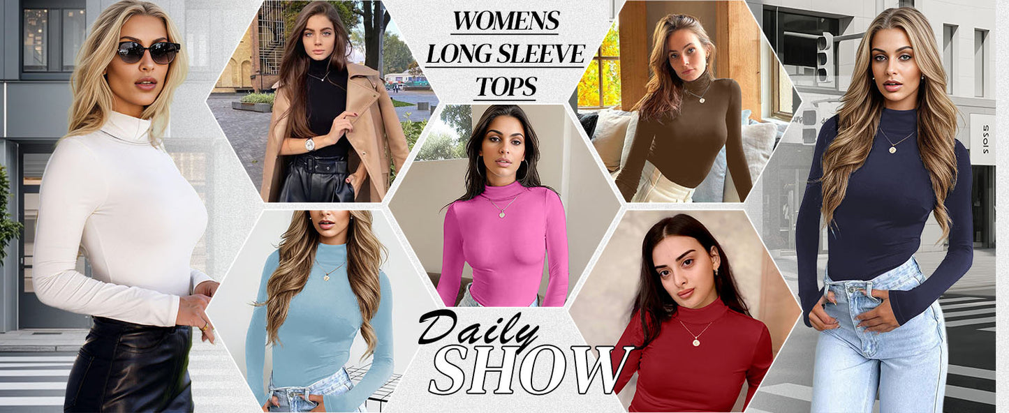 Ekouaer Women's Turtleneck Long Sleeve Shirts Thermal Underwear Tops Basic Slim Fit Fall Fashion Lightweight Top