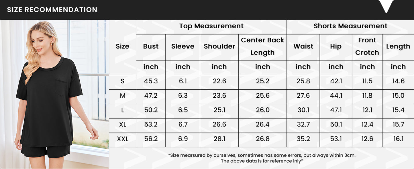 Ekouaer Women's 2 Piece Pajama Sets Short Sleeve Lounge Sets Soft Round Neck Top and Shorts Sleepwear