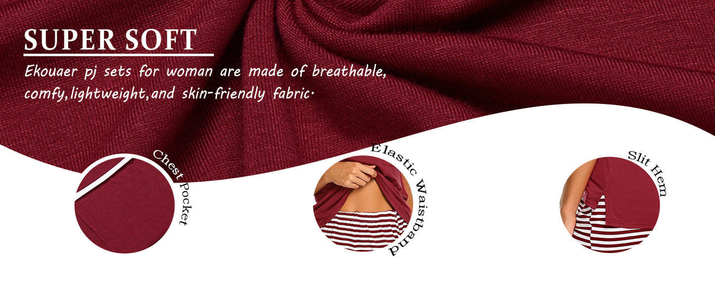 Ekouaer Womens Pajamas Sets Shorts 2 Piece Short Sleeve Lounge Sets Round Neck Sleepwear Soft Pjs with Pockets