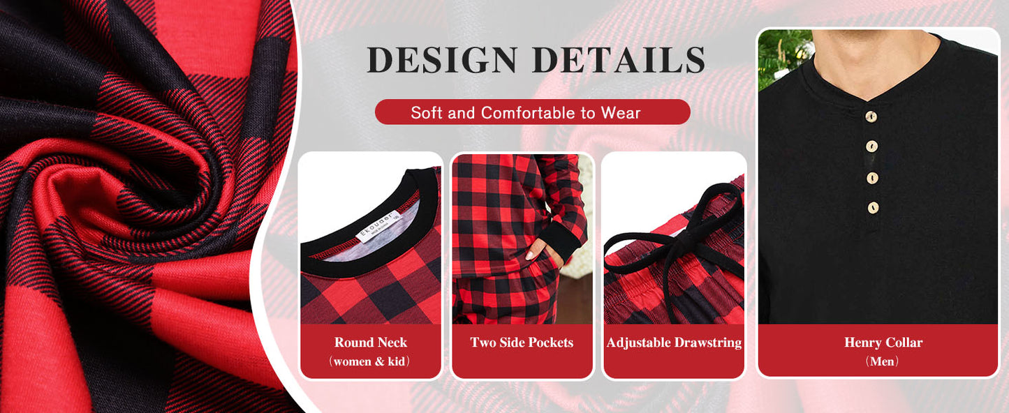 Ekouaer Family Christmas Pajamas Matching Sets Womens Mens Pjs Long Sleeve Sleepwear Holiday Lounge Sets