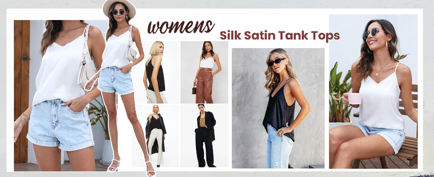 Ekouaer Women's Lace Silk Satin Pajama Tank Tops V Neck Camisole Soft Spaghetti Strap Tops Loose Sleepwear