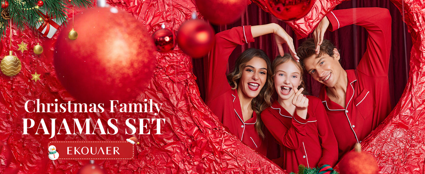 Ekouaer Christmas Family Matching Pajamas Long Sleeve Button Down Pj Set Festival Party Sleepwear