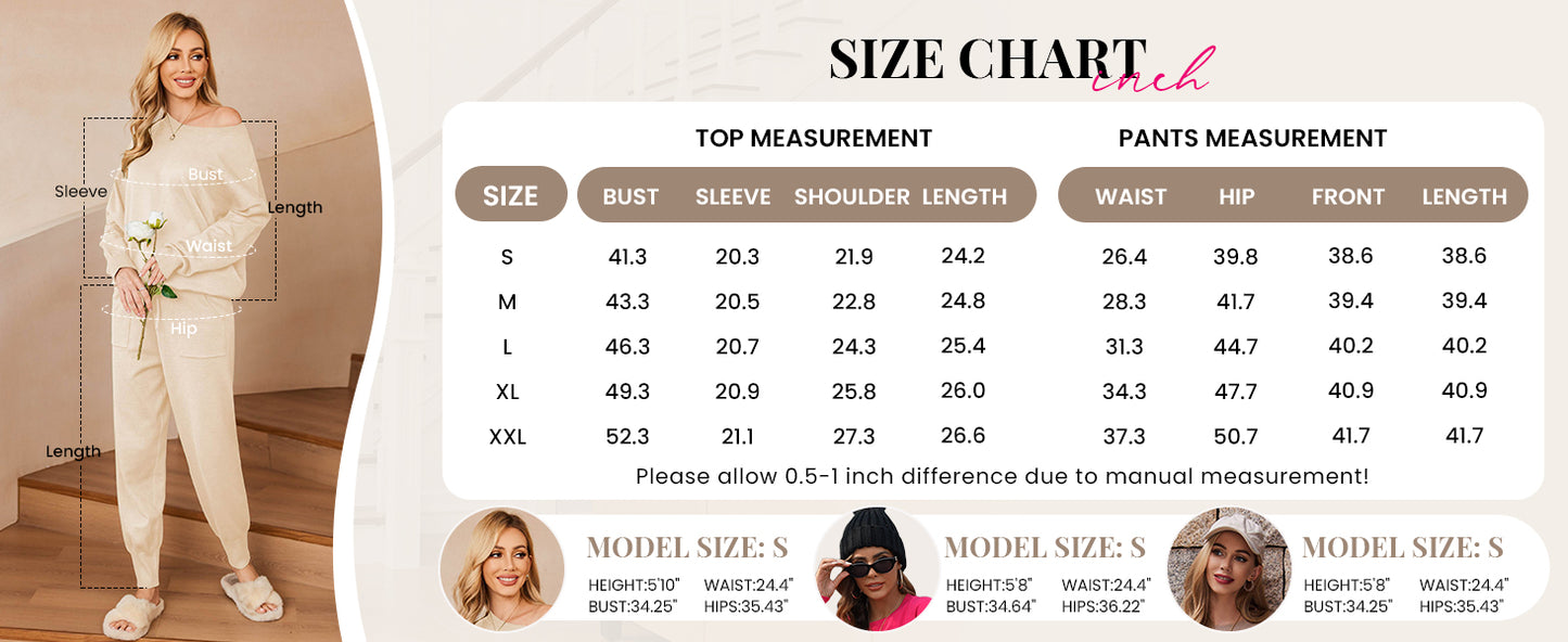 Ekouaer Women's 2 Piece Lounge Set Long Sleeve Knit Pajamas Sweatsuit Jogger Pant Outfits With Pockets