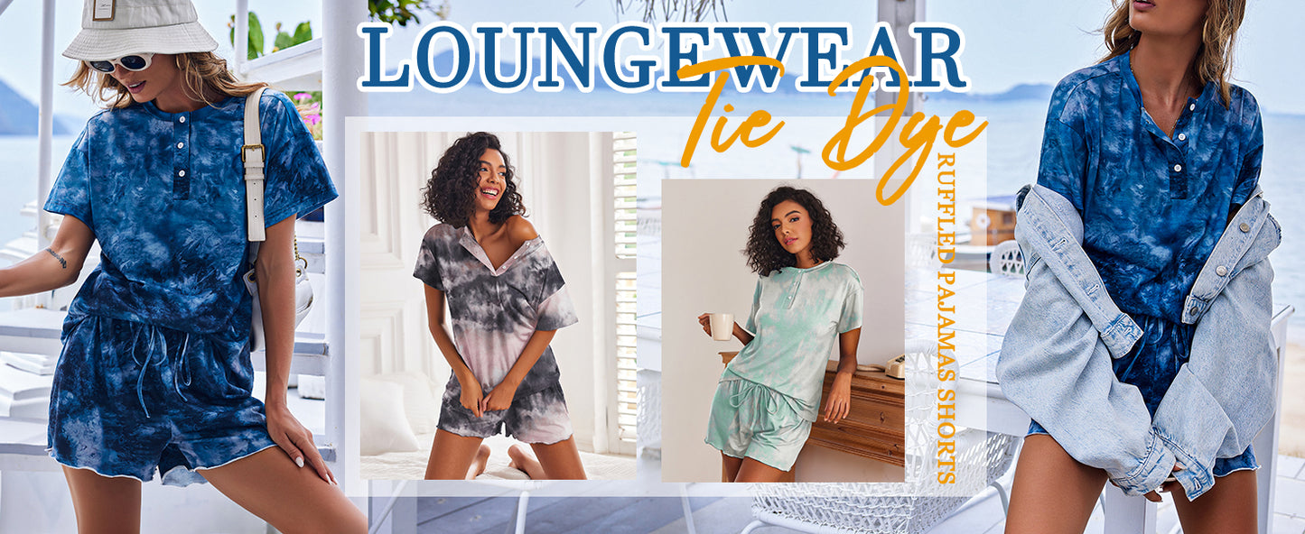 Ekouaer 2 Pack Womens Pajama Sets Short Sleeve Top with Shorts Soft Comfy Loungewear Sleepwear