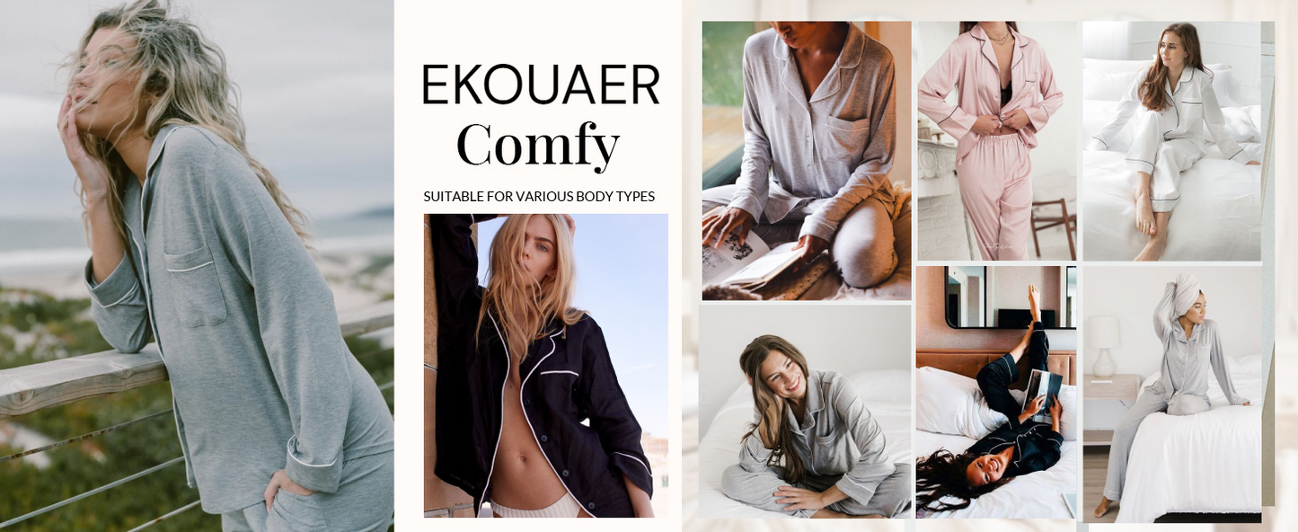 Ekouaer Womens Pajamas Set 2 Piece Button Down Pjs Soft Long Sleeve Top and Pants Sleepwear Set Lounge Sets