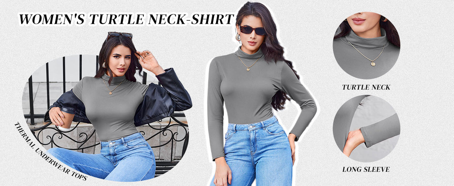Ekouaer Women's Turtleneck Long Sleeve Shirts Thermal Underwear Tops Basic Slim Fit Fall Fashion Lightweight Top