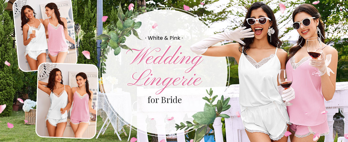 Ekouaer Womens Pajama Sets Soft Lingerie Sleepwear 2 Piece Cami Shorts Set V Neck Pj Lace Nightwear