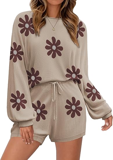 Ekouaer Knit Pajamas Set for Women Lounge Wear Sets Long Sleeve Sweatsuit Matching 2 Piece Outfits Casual Sweater Sets