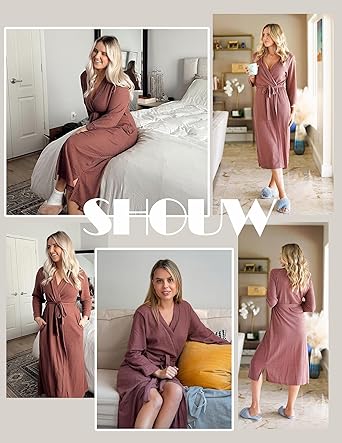 Ekouaer Women's Robe Long Waffle Knit Bathrobe Lightweight Soft Robes Loungewear Big Waffle-gray Purple M