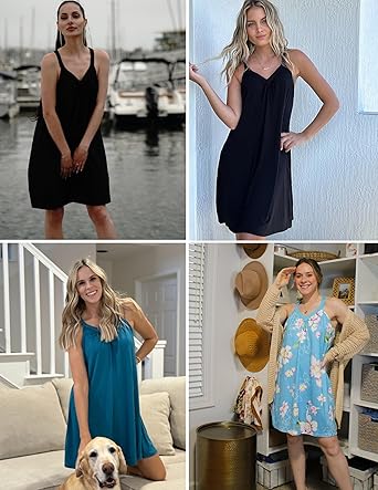 Ekouaer Womens Nightgown Sleeveless Sleepwear V Neck Racerback Sleep Dress Black