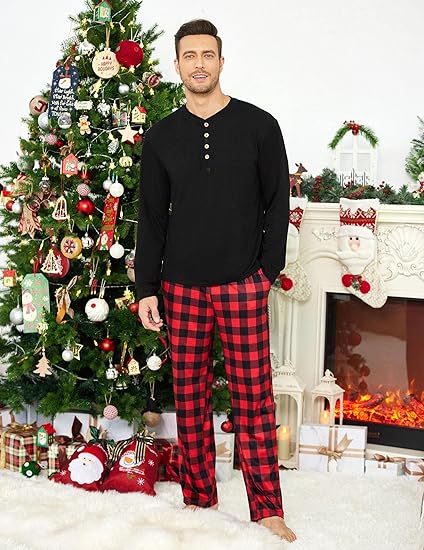 Ekouaer Family Christmas Pajamas Matching Sets Womens Mens Pjs Long Sleeve Sleepwear Holiday Lounge Sets