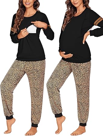Ekouaer Maternity Pajama Set Nursing Pjs Women Breastfeeding Pregnancy Postpartum Clothes Long Sleeve Top & Pant with Pockets