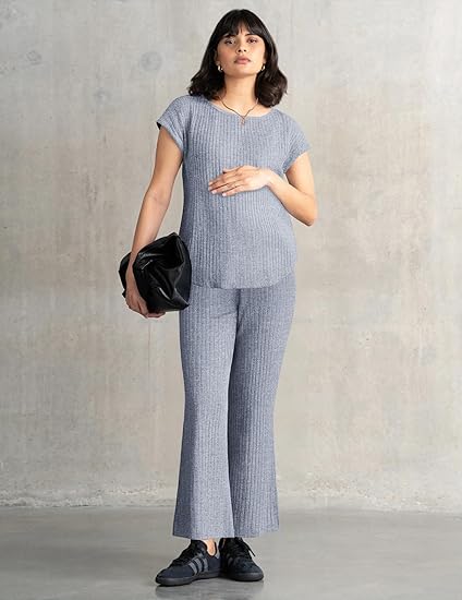 Ekouaer 2 Piece Lounge Sets for Women Matching Summer Outfits Casual Ribbed Knit Cap Sleeve Wide Leg Pants Sets