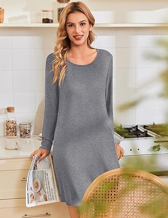 Ekouaer 3 Pack Women's Nightgowns Long Sleeve Sleep Shirts Comfy Soft Nightshirt Women Pajama Sleep Dress Cute Sleepwear