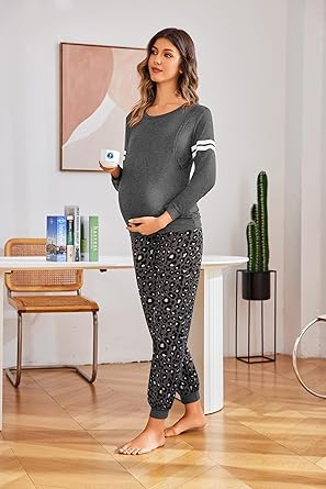 Ekouaer Maternity Pajama Set Nursing Pjs Women Breastfeeding Pregnancy Postpartum Clothes Long Sleeve Top & Pant with Pockets