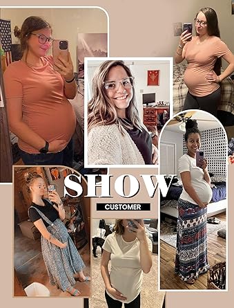 Ekouaer Womens Maternity Shirts 3 Packs Side Ruched Pregnancy Tee Top Casual Mama Clothes