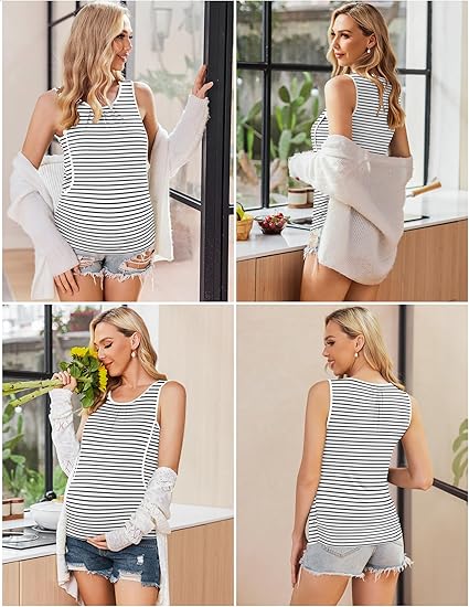 Ekouaer Women's Nursing Tank Tops for Breastfeeding 3 Packs Maternity Shirts Double Layer Pregnancy Clothes