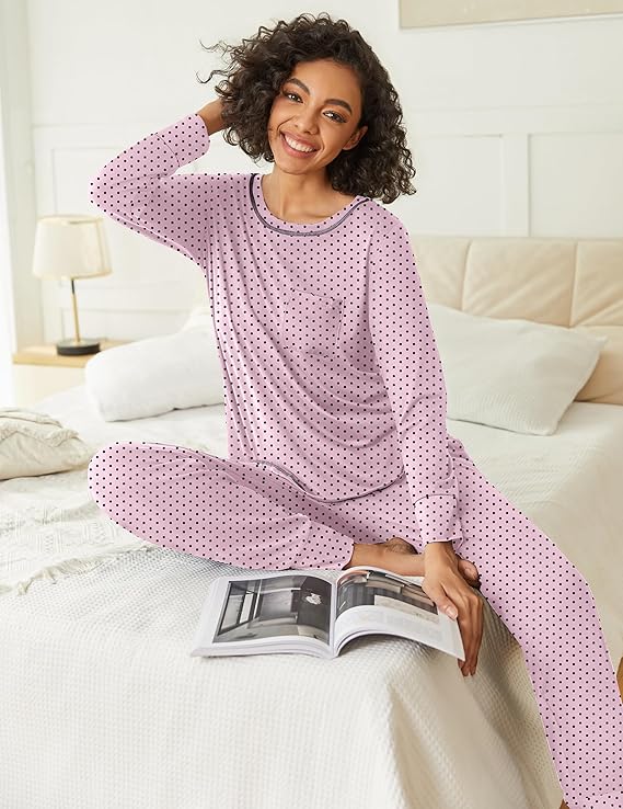 Ekouaer 2 Pack Womens Pajama Sets Long Sleeve Lounge Sets Soft Pj Sleepwear Loungewear