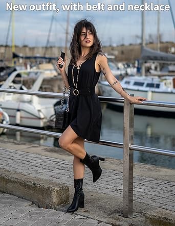 Ekouaer Women's Sleeveless Swimwear Coverups T-Shirt Beach Dress Tank Bikini Cover Up with Print Black L