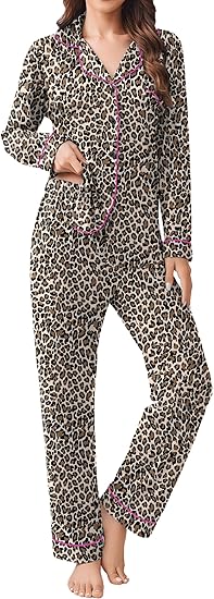 Ekouaer Womens Pajamas Set 2 Piece Button Down Pjs Soft Long Sleeve Top and Pants Sleepwear Set Lounge Sets