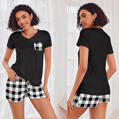 Ekouaer Womens Pajama Sets Short Sleeve Pajamas for Women Sets Soft Lounge Sets Casual V Neck Sleepwear PJS