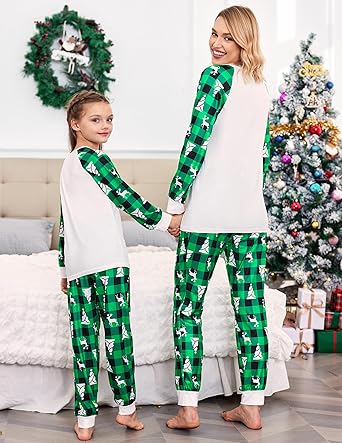 Ekouaer Christmas Pajamas for Family Long Sleeve Pjs Matching Sets with Plaid Pants Soft Sleepwear Loungewear