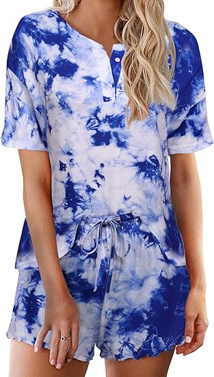 Ekouaer Tie Dye Pajamas Set Womens Loungewear Sleepwear 2 Piece PJ Sets
