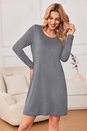 Ekouaer 3 Pack Women's Nightgowns Long Sleeve Sleep Shirts Comfy Soft Nightshirt Women Pajama Sleep Dress Cute Sleepwear