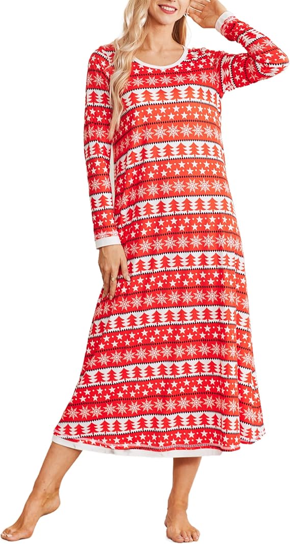 Ekouaer Nightgown Women Long Sleeve Sleepwear Full Length Long Nightshirt Soft Loungewear