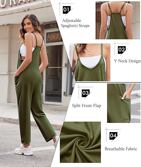 Ekouaer Womens Sleeveless Jumpsuit Loose Spaghetti Strap Baggy Overalls Jumpers Casual Long Pants Rompers with Pockets 2025