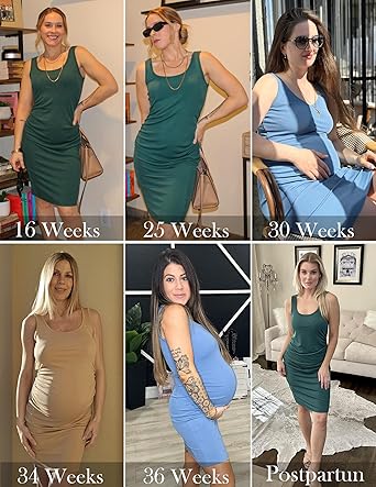 Ekouaer Womens Summer Maternity Dress Side Ruching Sleeveless Bodycon Dress Cute Pregnancy Dress