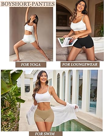 Ekouaer Boyshort Panties Women's Soft Underwear Briefs Invisible Hipster 3 Pack Seamless Boxer Brief Panties