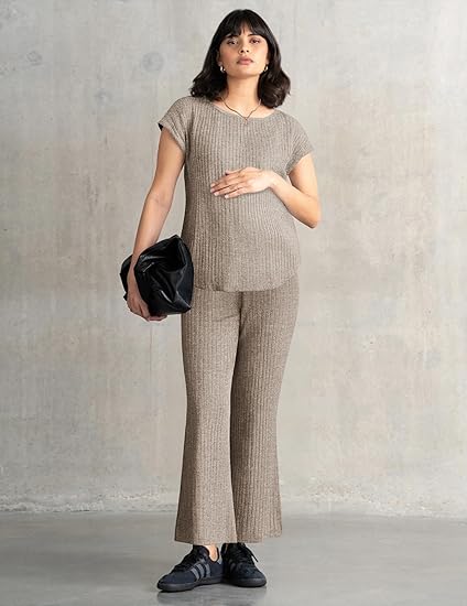 Ekouaer 2 Piece Lounge Sets for Women Matching Summer Outfits Casual Ribbed Knit Cap Sleeve Wide Leg Pants Sets